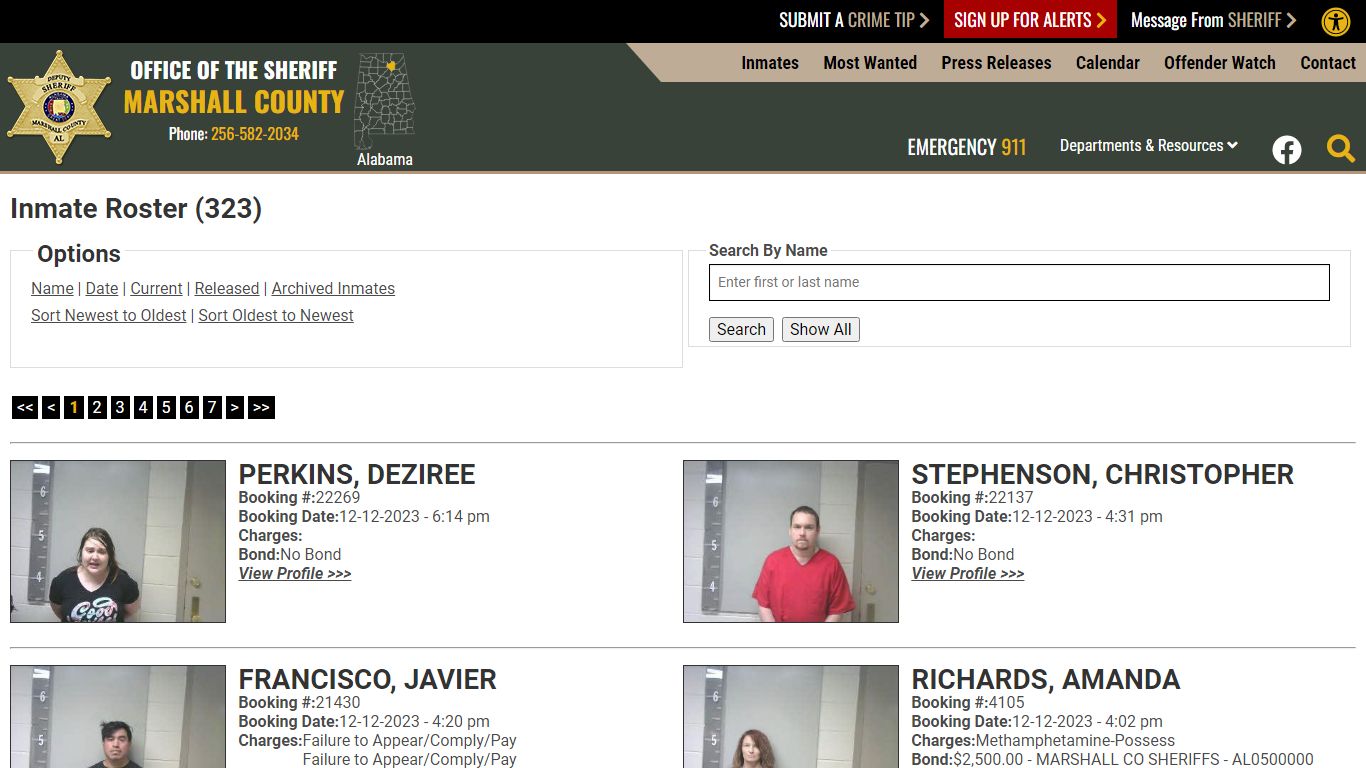 Current Inmates Booking Date Descending - Marshall County Sheriff's Office